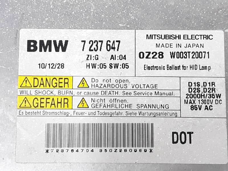 BMW 3 Series E90/E91/E92/E93 (2004-2013) Unité de commande d'éclairage au xénon 7237647, 63117237647 19706154