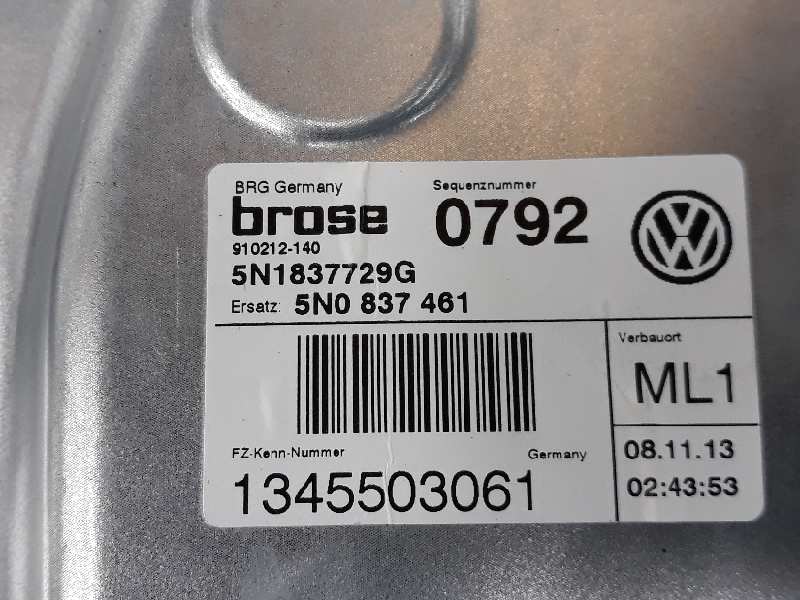 VOLKSWAGEN Tiguan 1 generation (2007-2017) Priekšējo kreiso durvju logu pacēlājs 5N0837461, 5N0837461 19625071