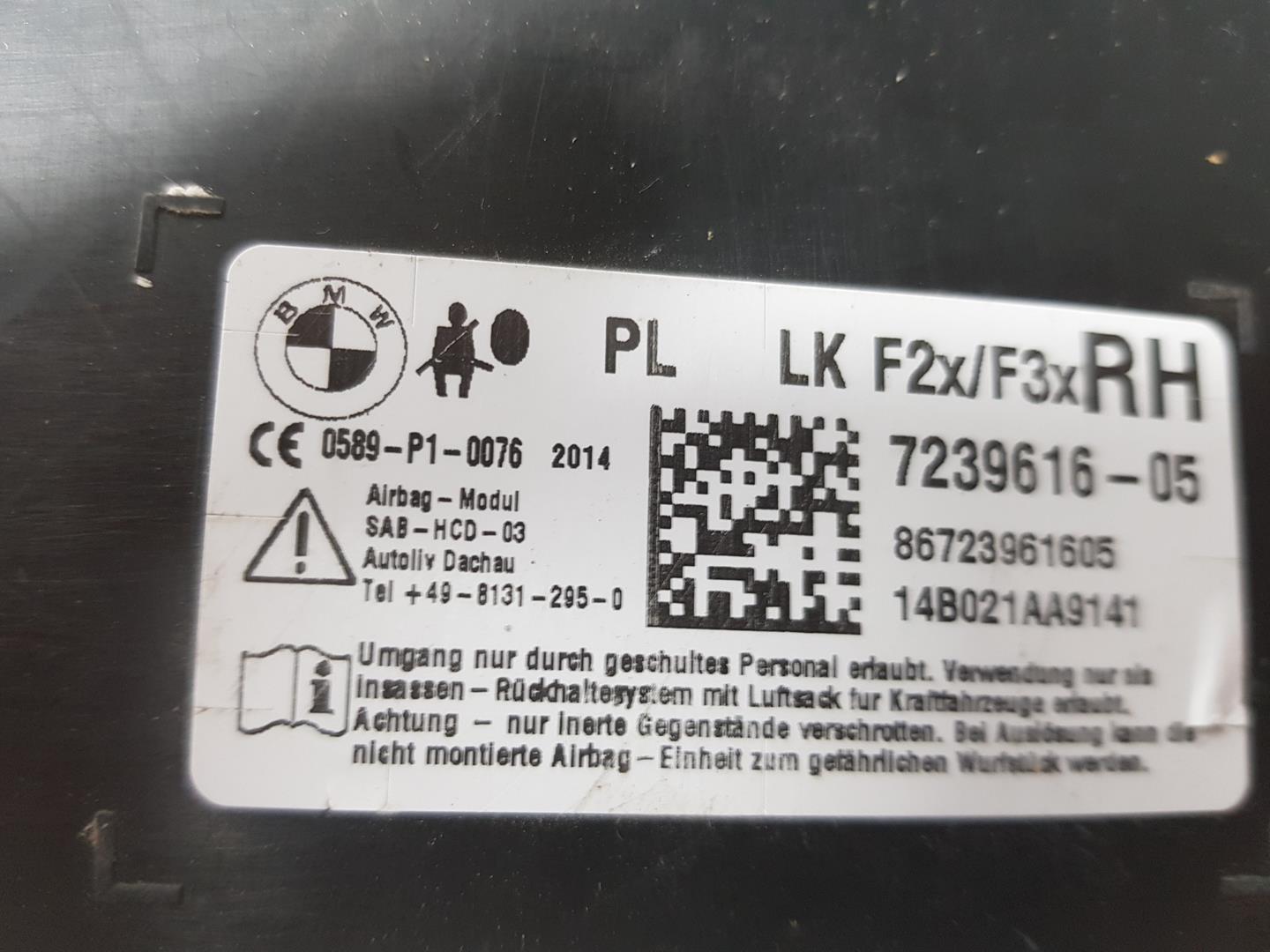 BMW 3 Series F30/F31 (2011-2020) Priekinių dešinių durų oro pagalvė (SRS) 72127239616, 7239616, 1141CB2222DL 24155471