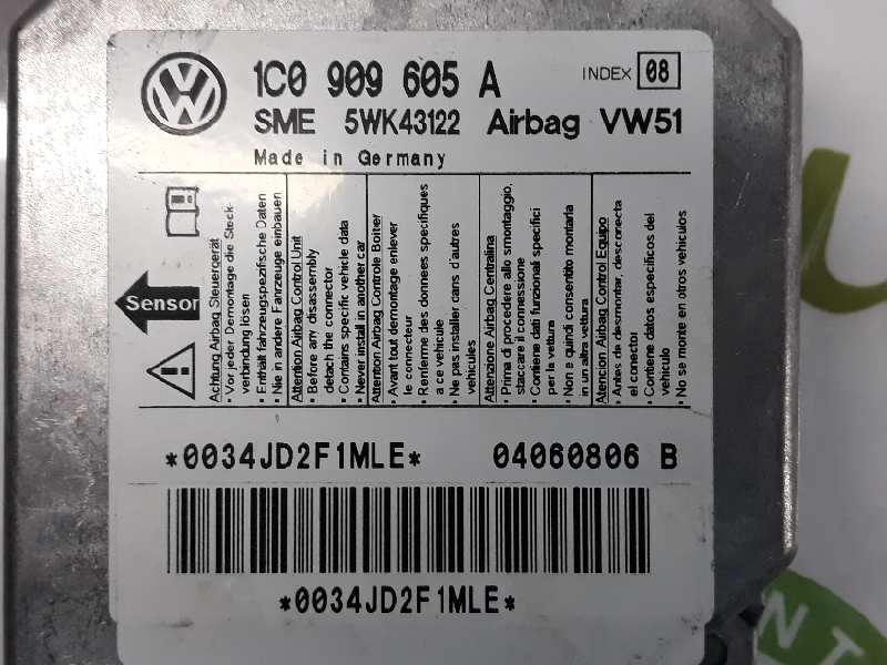 VOLKSWAGEN Bora 1 generation (1998-2005) Unitate de control SRS 1C0909605A,5WK43122 19571933