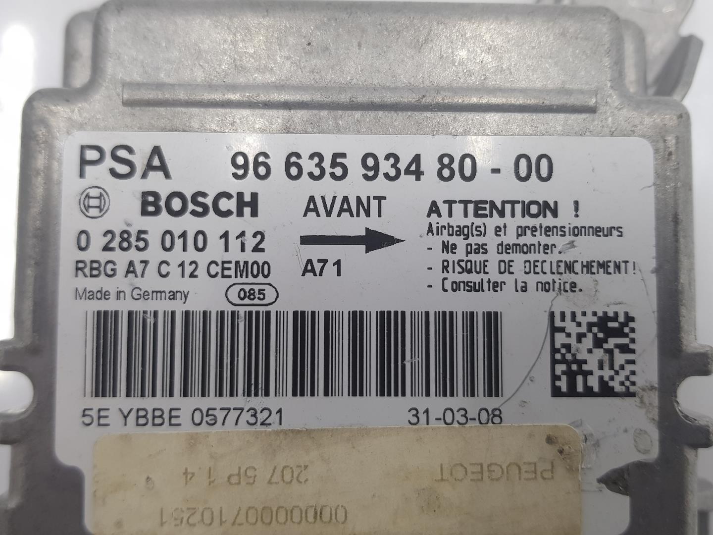 PEUGEOT 207 1 generation (2006-2009) Блок SRS 9663593480,2222DL 19910943