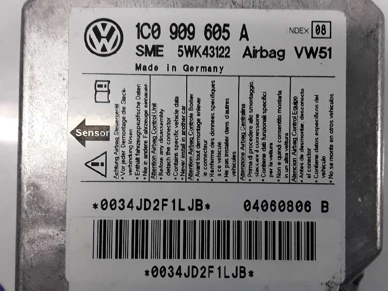 VOLKSWAGEN Bora 1 generation (1998-2005) SRS Control Unit 1C0909605A,5WK43122 19571934