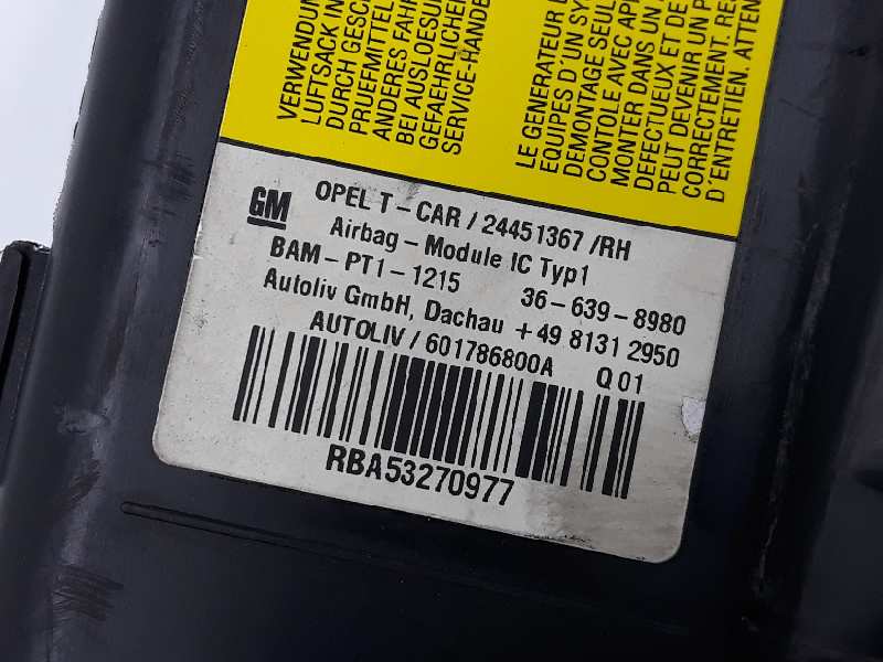 OPEL Zafira B (2005-2010) Права бічна подушка безпеки SRS даху 532709777,24451367,601786800A 19658282