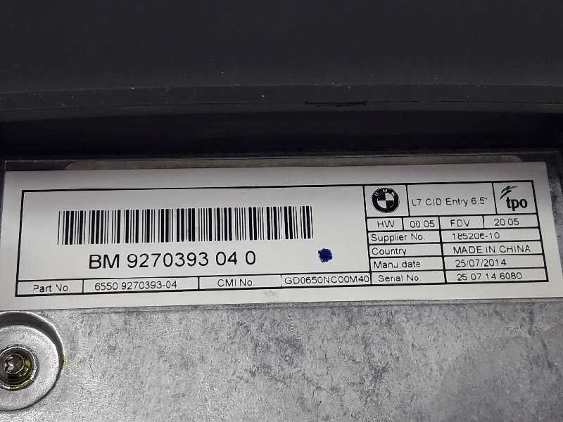 BMW 3 Series F30/F31 (2011-2020) Другие внутренние детали 65509270393, 9270393 24053806