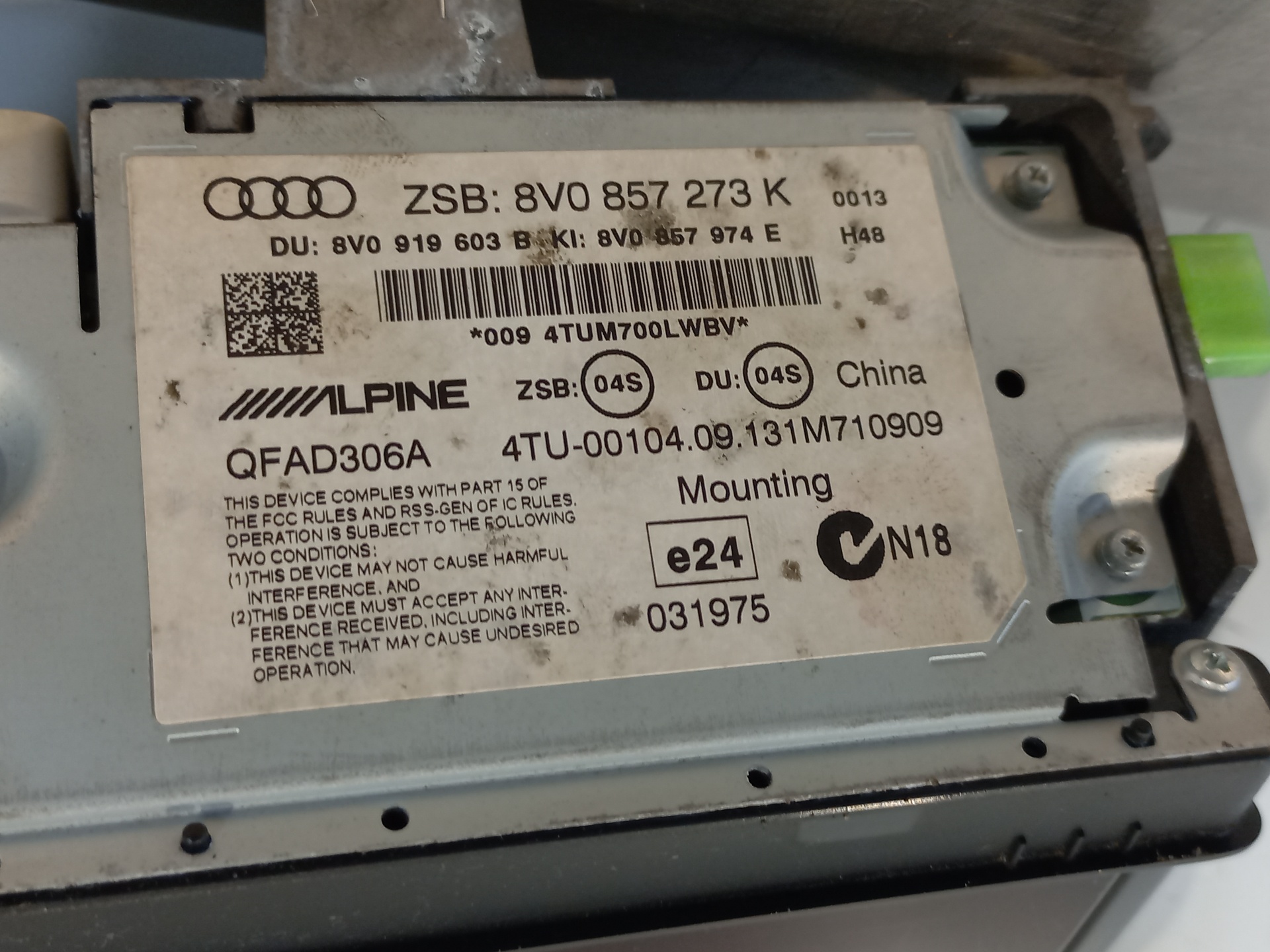 AUDI A3 8V (2012-2020) Другие внутренние детали 8V0857273K 26414759