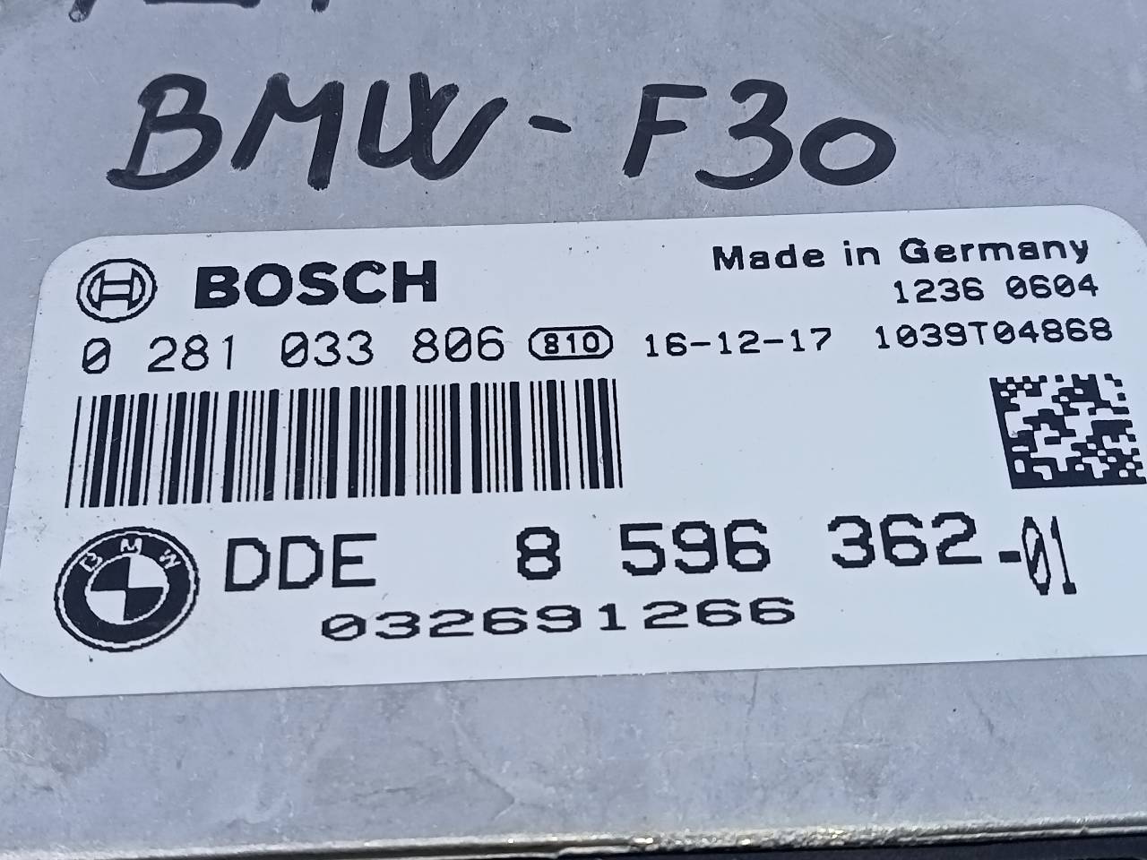 BMW 3 Series F30/F31 (2011-2020) Engine Control Unit ECU 859636201, 0281033806 24516102