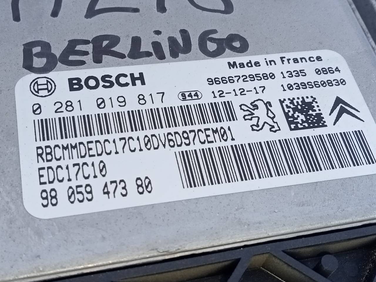 CITROËN Berlingo 2 generation (2008-2023) Engine Control Unit ECU 9805947380, E3-B2-30-3 20965323