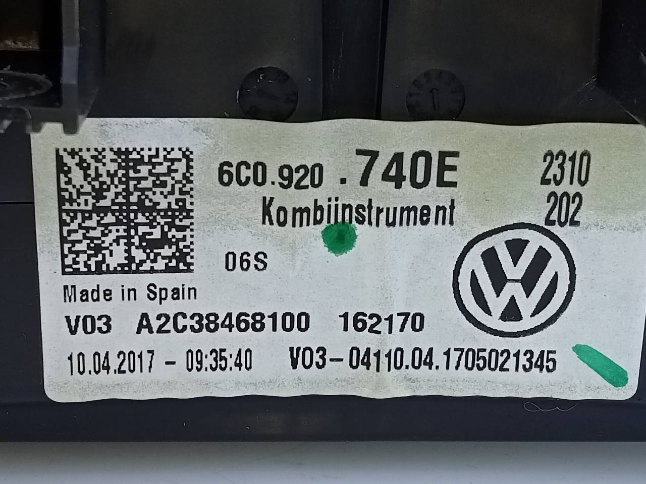 VOLKSWAGEN Polo 5 generation (2009-2017) Speedometer 6C0920740E, E2-A1-38-1 21800550