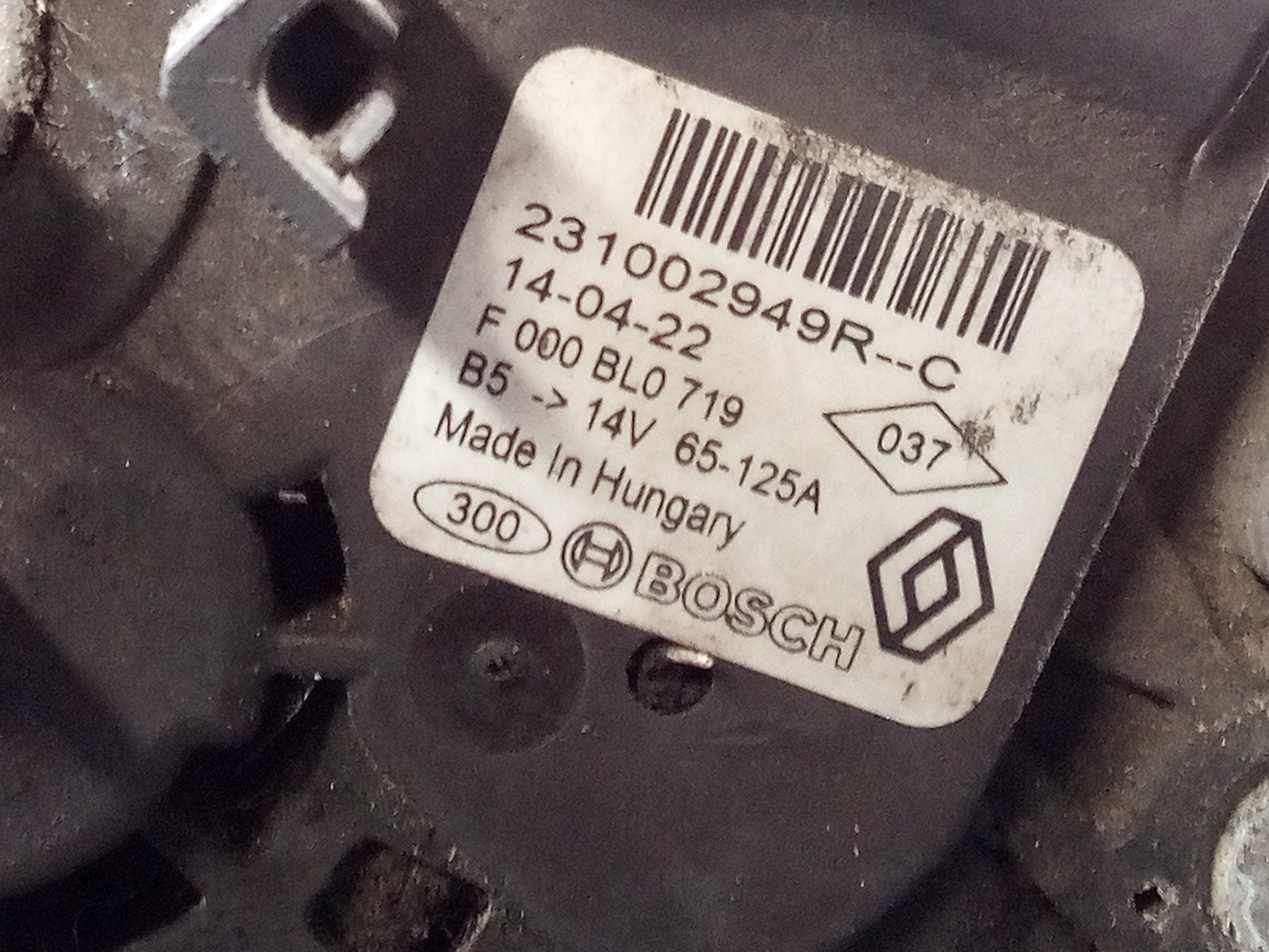 DACIA Lodgy 1 generation (2013-2024) Alternator 231002949R, P3-B6-4-4 20946444