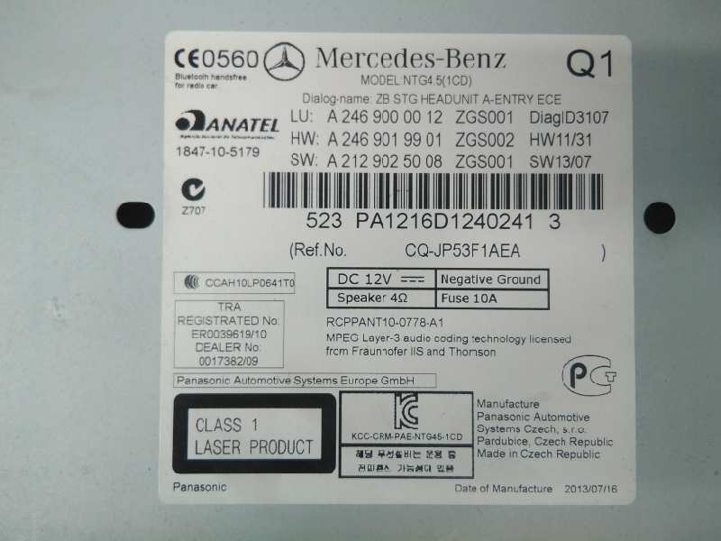 MERCEDES-BENZ A-Class W176 (2012-2018) Music Player With GPS A2469001206, A2469000012, E3-A1-2-8 18530294