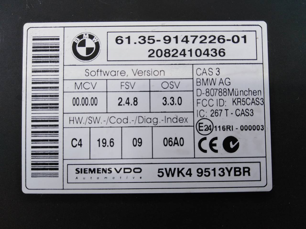 BMW 3 Series E90/E91/E92/E93 (2004-2013) Other Control Units 6135914722601, 2082410436, E3-A2-22-1 18692105