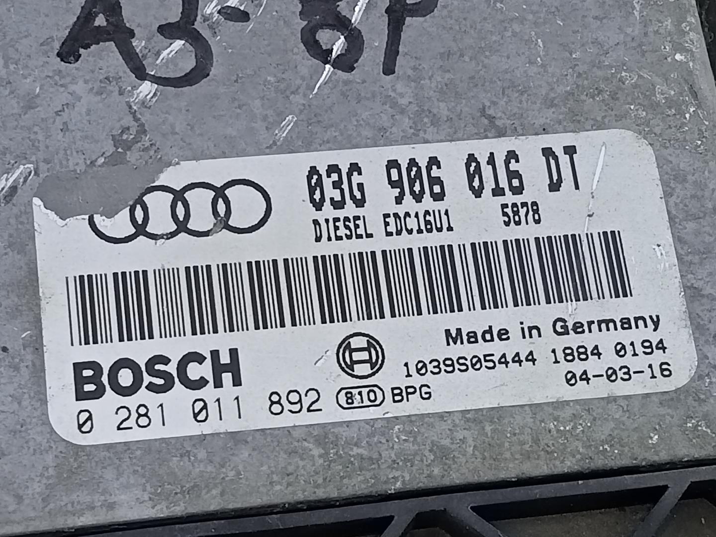 AUDI A3 8P (2003-2013) Engine Control Unit ECU 03G906016DT, 0281011892, E2-A1-45-3 20967657