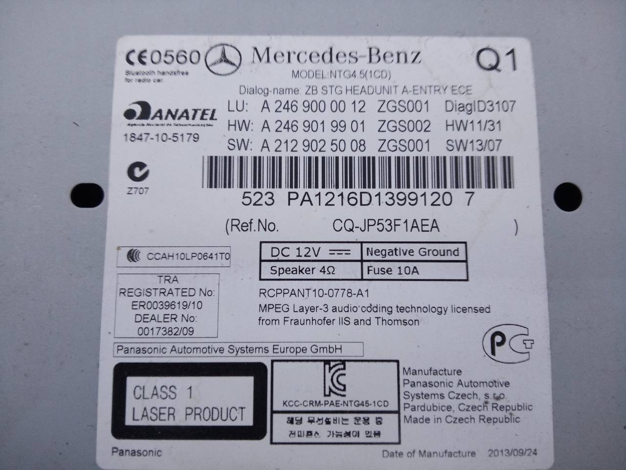 MERCEDES-BENZ A-Class W176 (2012-2018) Music Player With GPS A2469000012, A2469001206, E3-A1-19-3 24071309