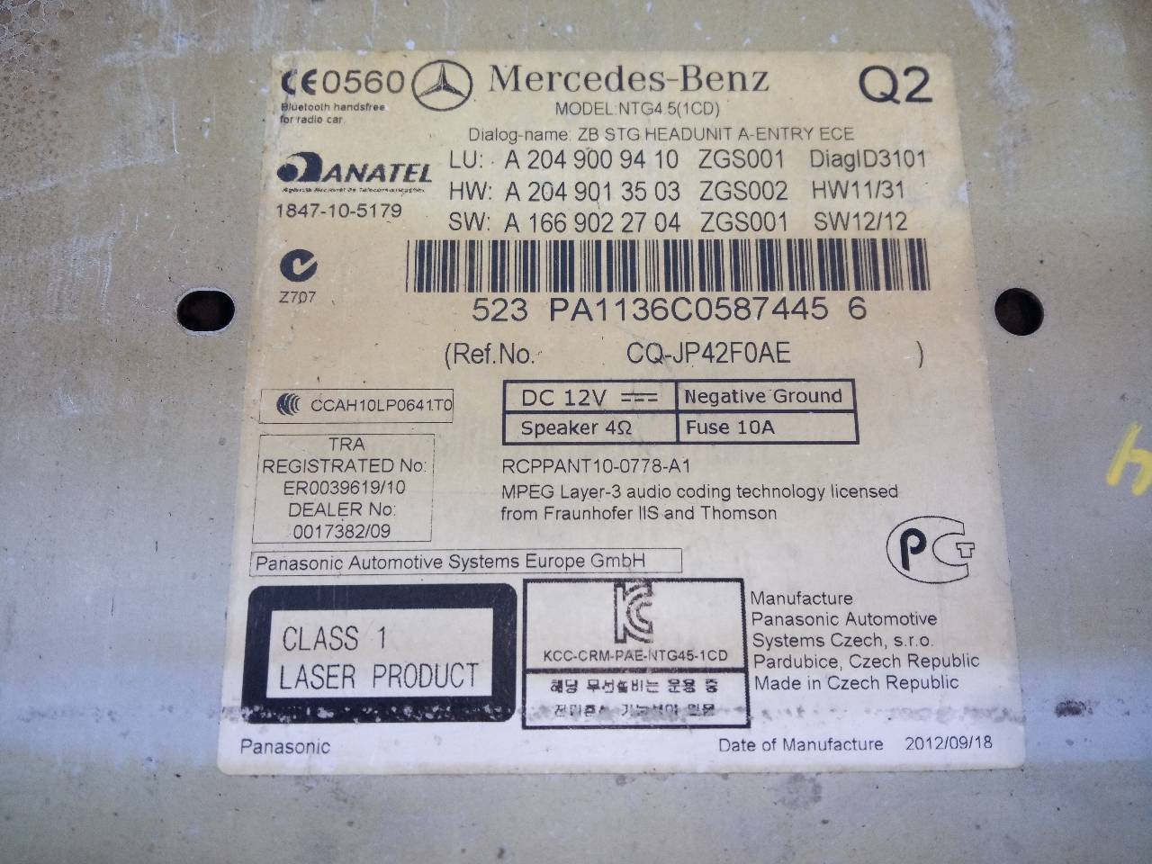 MERCEDES-BENZ C-Class W204/S204/C204 (2004-2015) Muzikos grotuvas su navigacija A2049009410, A2049013503, E3-A1-12-1 18722334