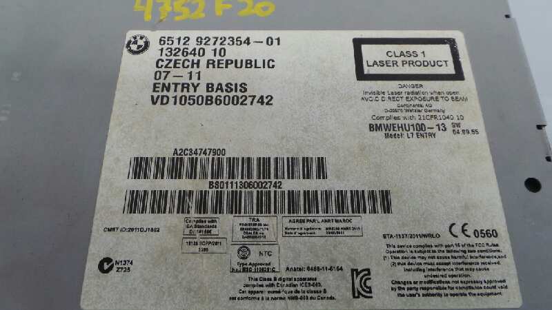 BMW 1 Series F20/F21 (2011-2020) Lecteur de musique sans GPS 65129272364,9237538037,E1-A3-3-1 18385754