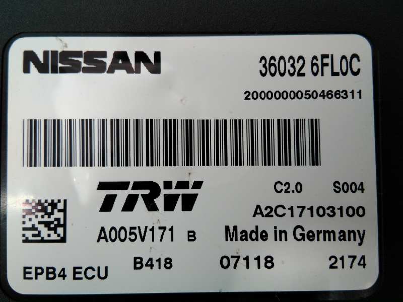 NISSAN Qashqai 2 generation (2013-2023) Muut ohjausyksiköt 360326FL0C, A2C17103100, E3-B4-38-2 18572543