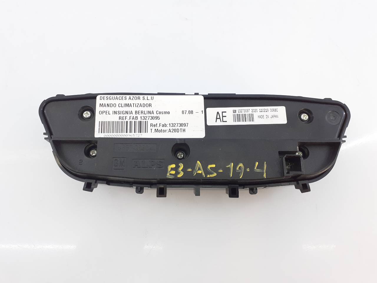 OPEL Insignia A (2008-2016) Climate  Control Unit 13273097, E3-A5-19-4 18347173