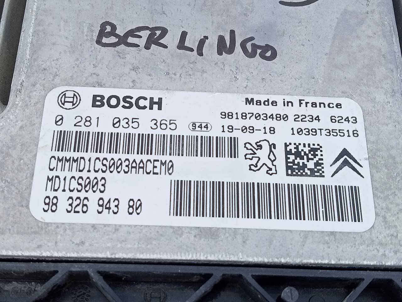 CITROËN Berlingo 1 generation (1996-2012) Motorkontrolenhed ECU 9832694380,0281035365,E3-B2-25-3 26269512