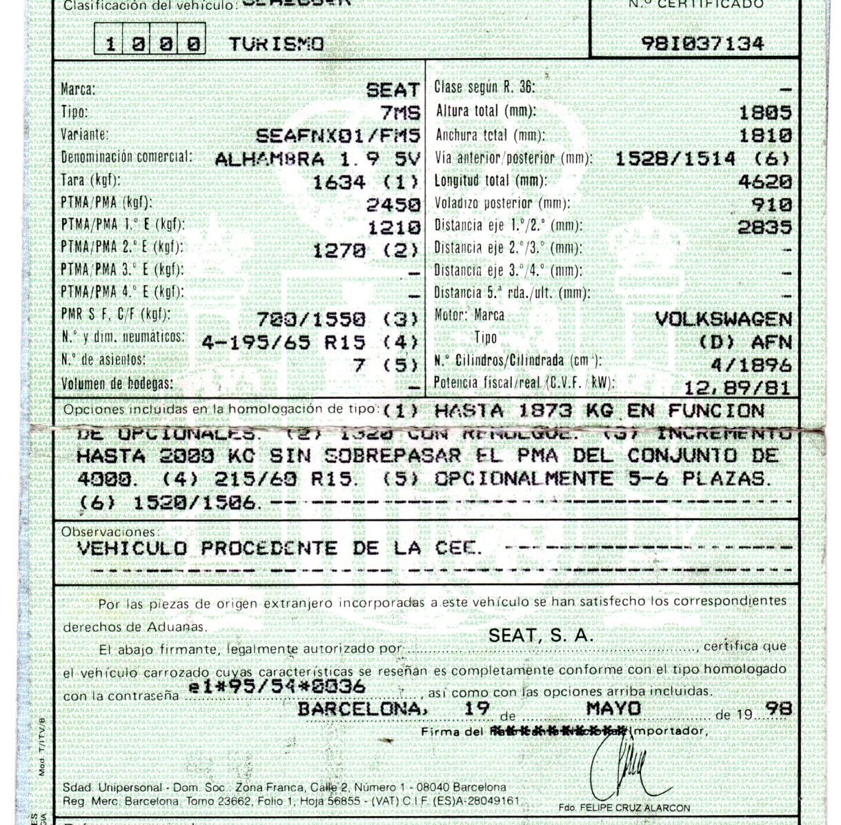 PEUGEOT Alhambra 1 generation (1996-2010) Переключатель света 7M0953503P+ 19766644