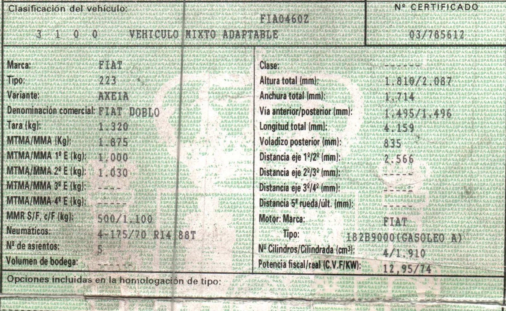FIAT Doblo 1 generation (2001-2017) Relays 0281003018, 0281003018 24199107