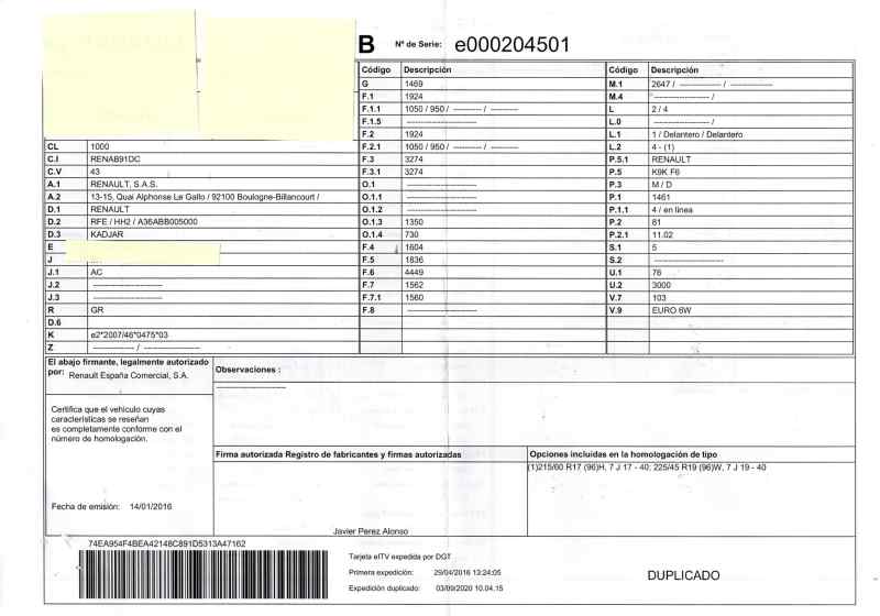 RENAULT Kadjar 1 generation (2015-2024) Front Left Door Window Regulator 5PUERTAS, 5PUERTAS+6PINES 19755011