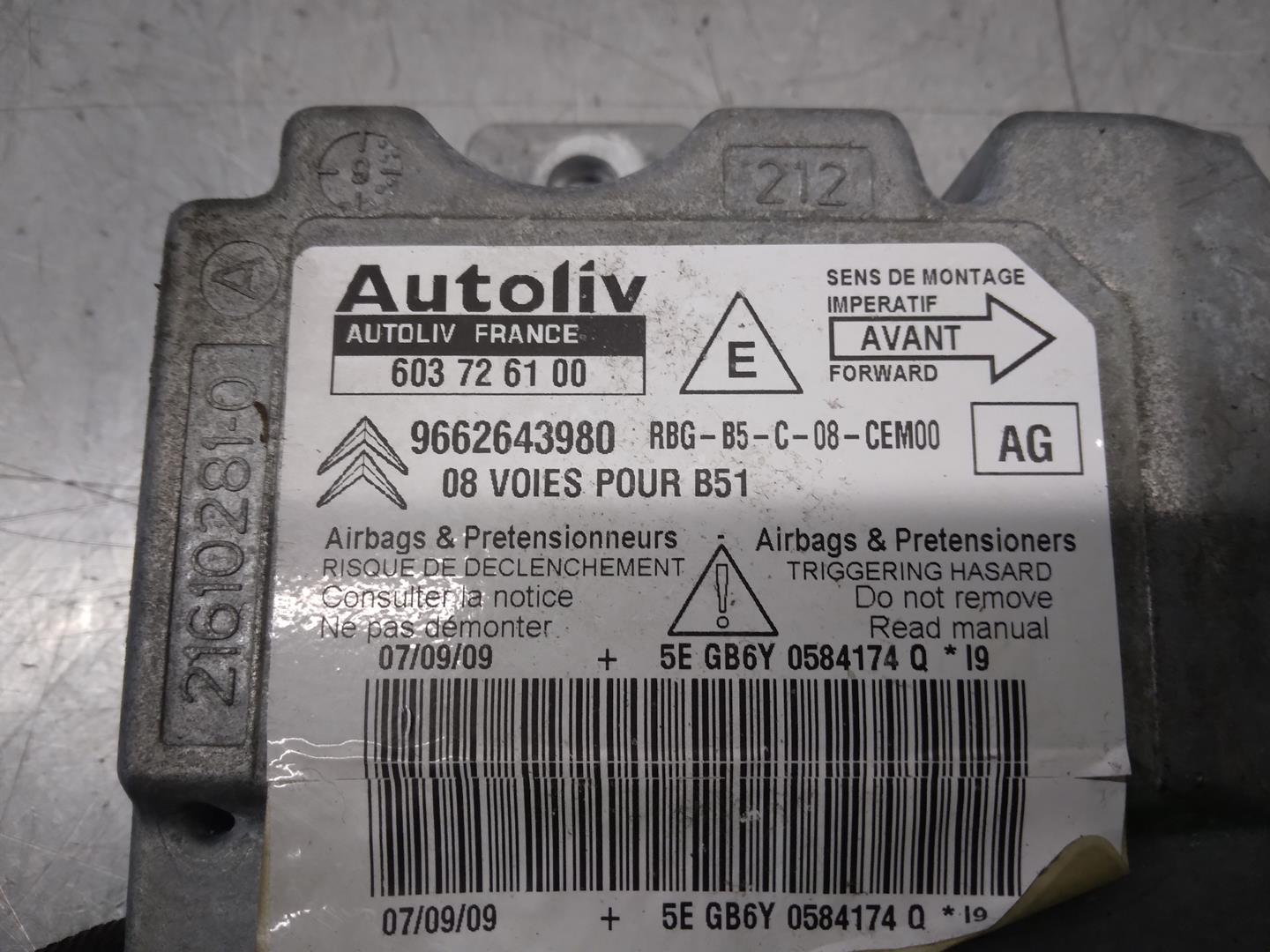 CITROËN C4 1 generation (2004-2011) Блок SRS 9662643980, 603726100, AUTOLIV 24151720