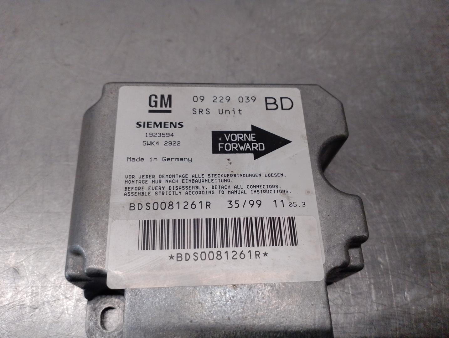 OPEL Vectra B (1995-1999) SRS Control Unit 09229039,5WK42922,SIEMENS 21725742