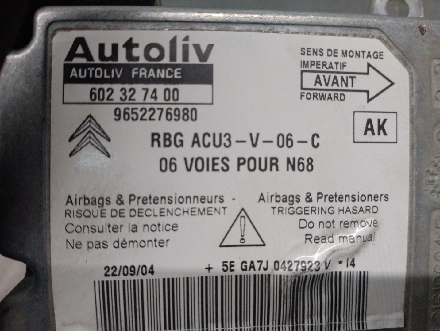 CITROËN Xsara Picasso 1 generation (1999-2010) SRS Control Unit 9652276980, 602327400, AUTOLIV 24169565