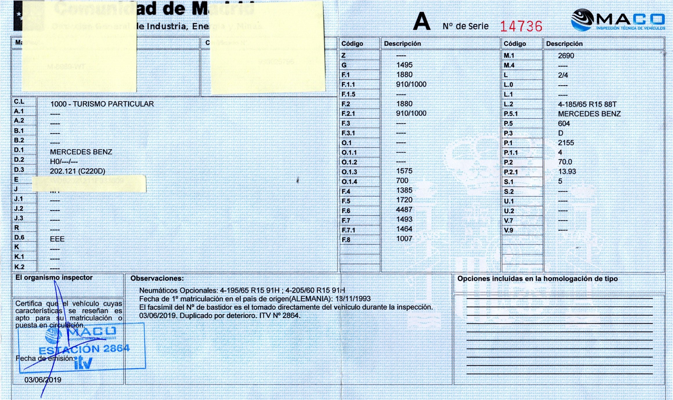 CITROËN C-Class W202/S202 (1993-2001) Arbre de transmission arrière gauche 19766888