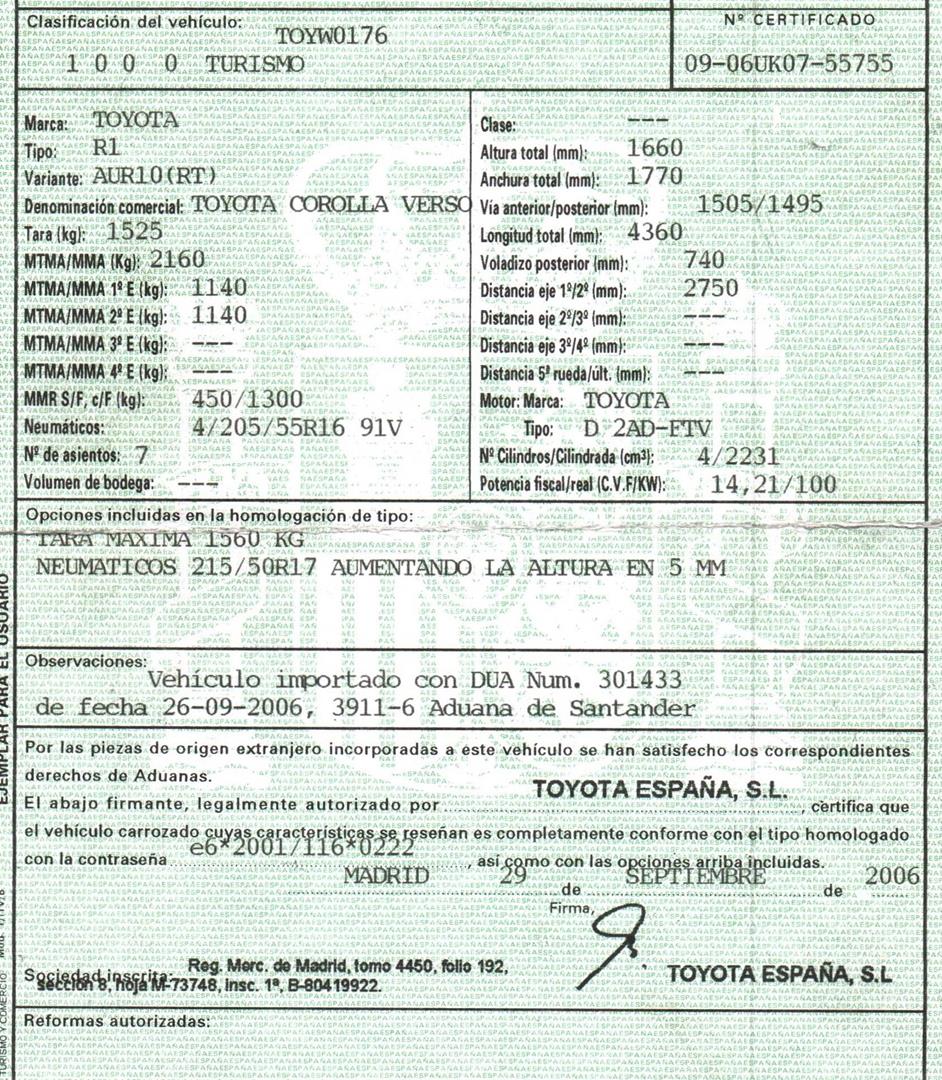 TOYOTA Corolla Verso 1 generation (2001-2009) Vairo kolonėlė 442000F021 24227188
