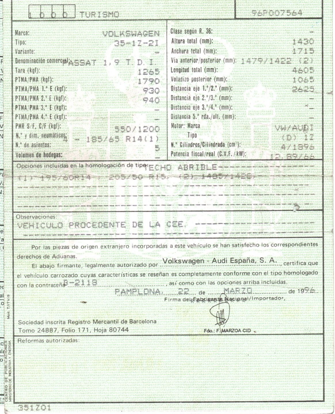 FORD Passat B3 (1988-1993) Фонарь задний левый 4PUERTAS,4PUERTAS+ALETA 19796811