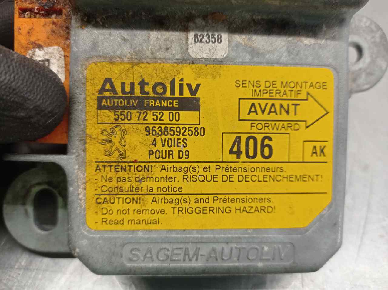 PEUGEOT 406 1 generation (1995-2004) SRS Control Unit 9638592580, 550725200, AUTOLIV 19817137