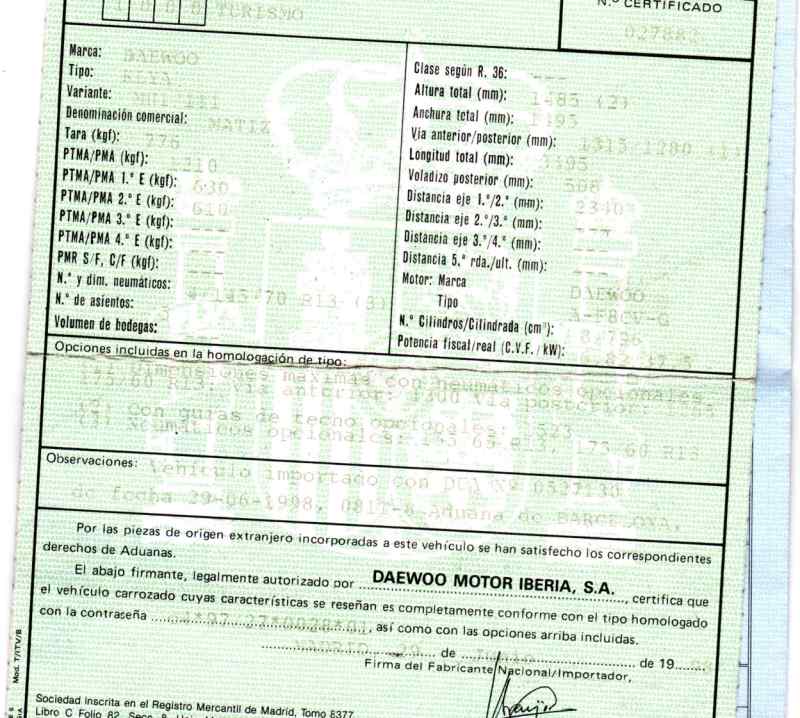 PONTIAC Matiz M100 (1998-2001) Стеклоподъемник задней правой двери MANUAL,5PUERTAS.,96318072+ 19752873