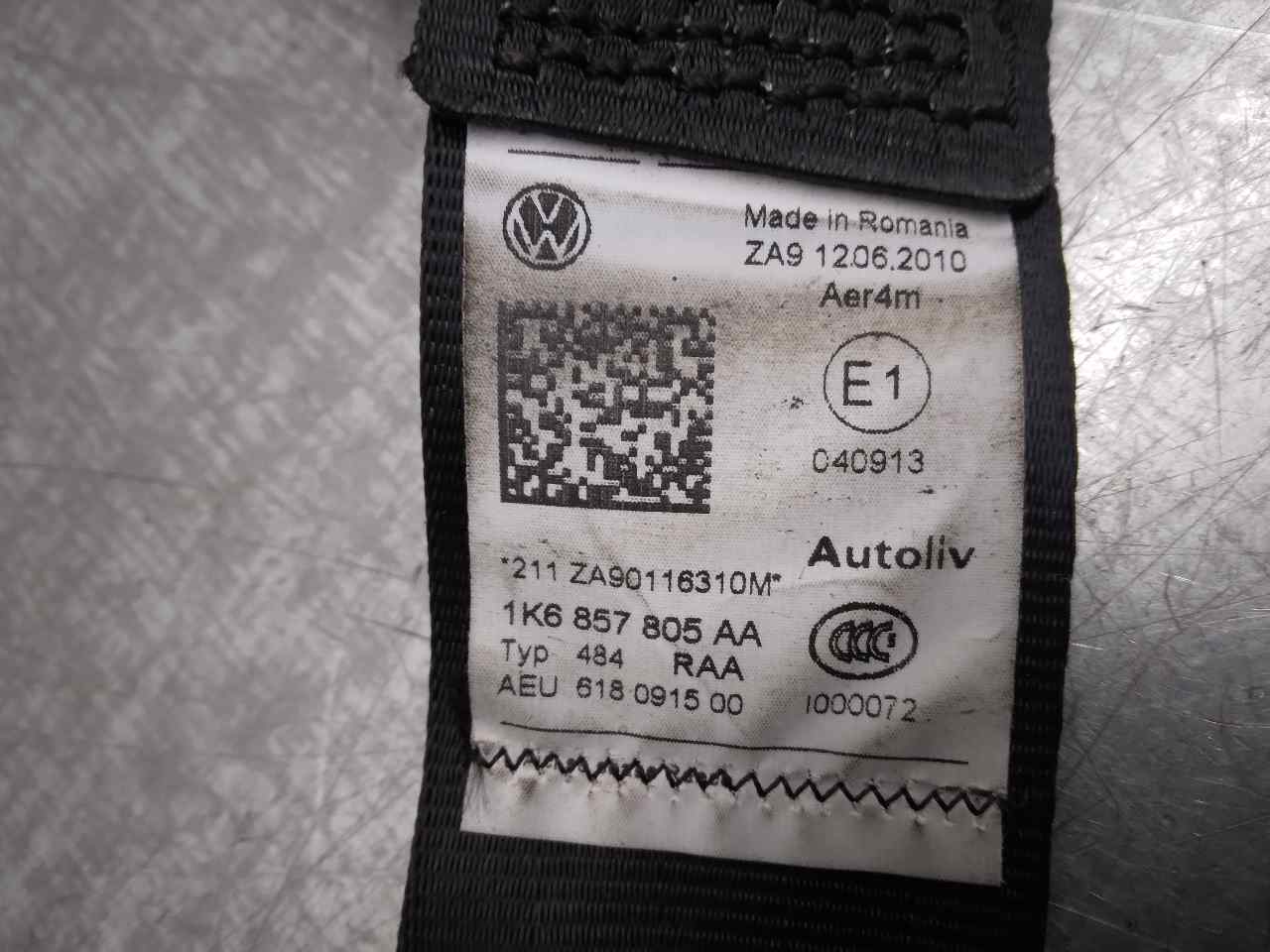 VOLKSWAGEN Golf 6 generation (2008-2015) Rear Left Seatbelt 1K6857805AA, 5PUERTAS 19893798