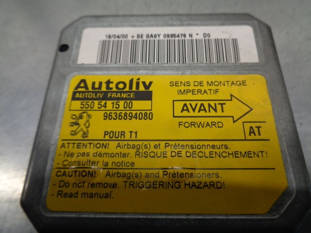 PEUGEOT 206 1 generation (1998-2009) Блок SRS 9636894080, 550541500, AUTOLIV 19845101