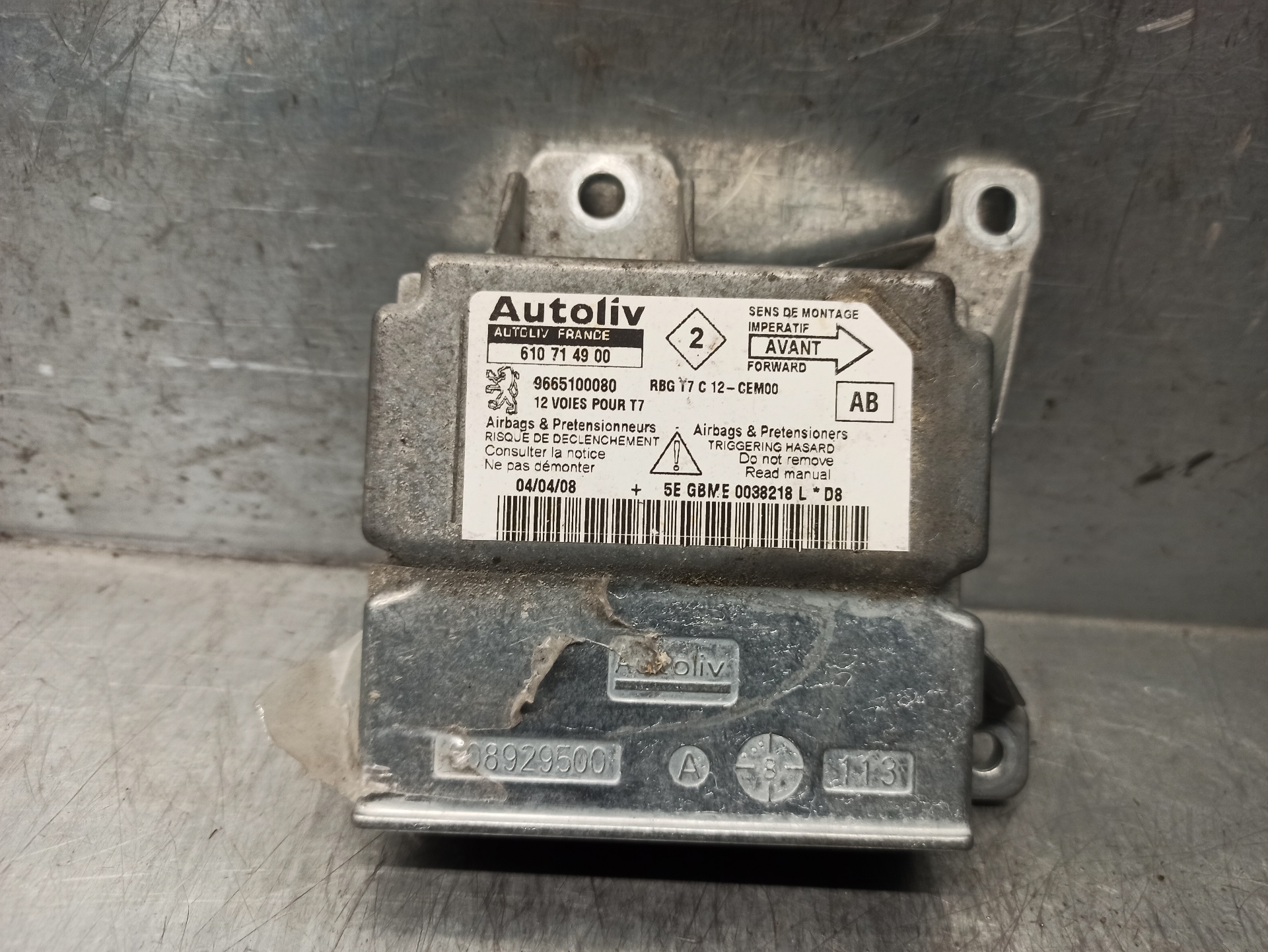 PEUGEOT 308 T7 (2007-2015) SRS Control Unit AUTOLIV, AUTOLIV+610714900 19836345