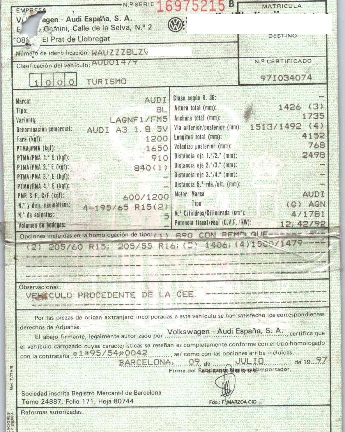 ALFA ROMEO A3 8L (1996-2003) Övfeszítő LITENS,LITENS+ 19844866