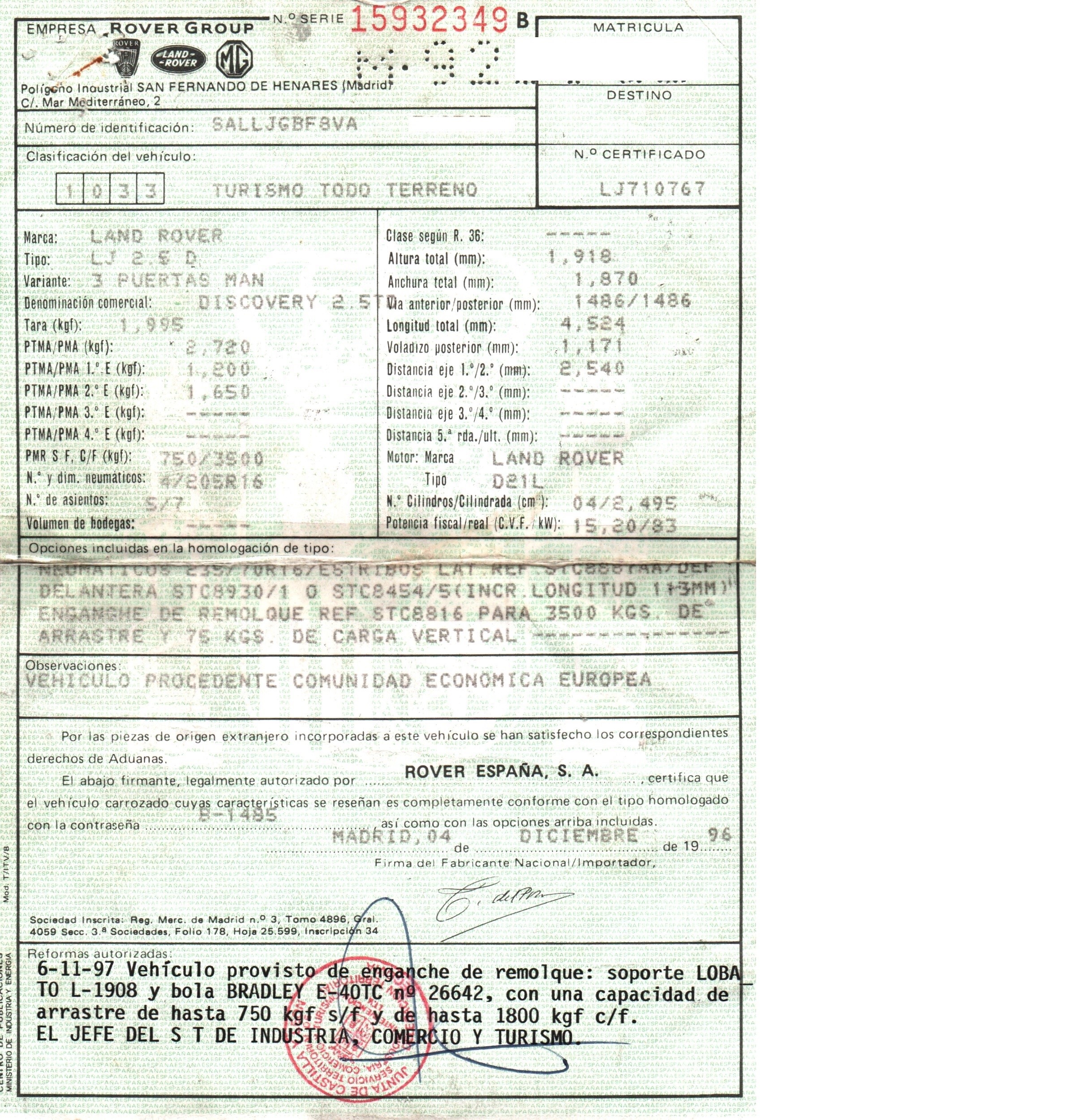 PORSCHE Discovery 1 generation (1989-1997) Motora pārsegs +GRANATE 19805093