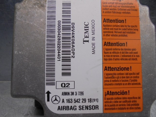 MERCEDES-BENZ M-Class W163 (1997-2005) Unitate de control SRS A1635422918,TEMIC 19767886