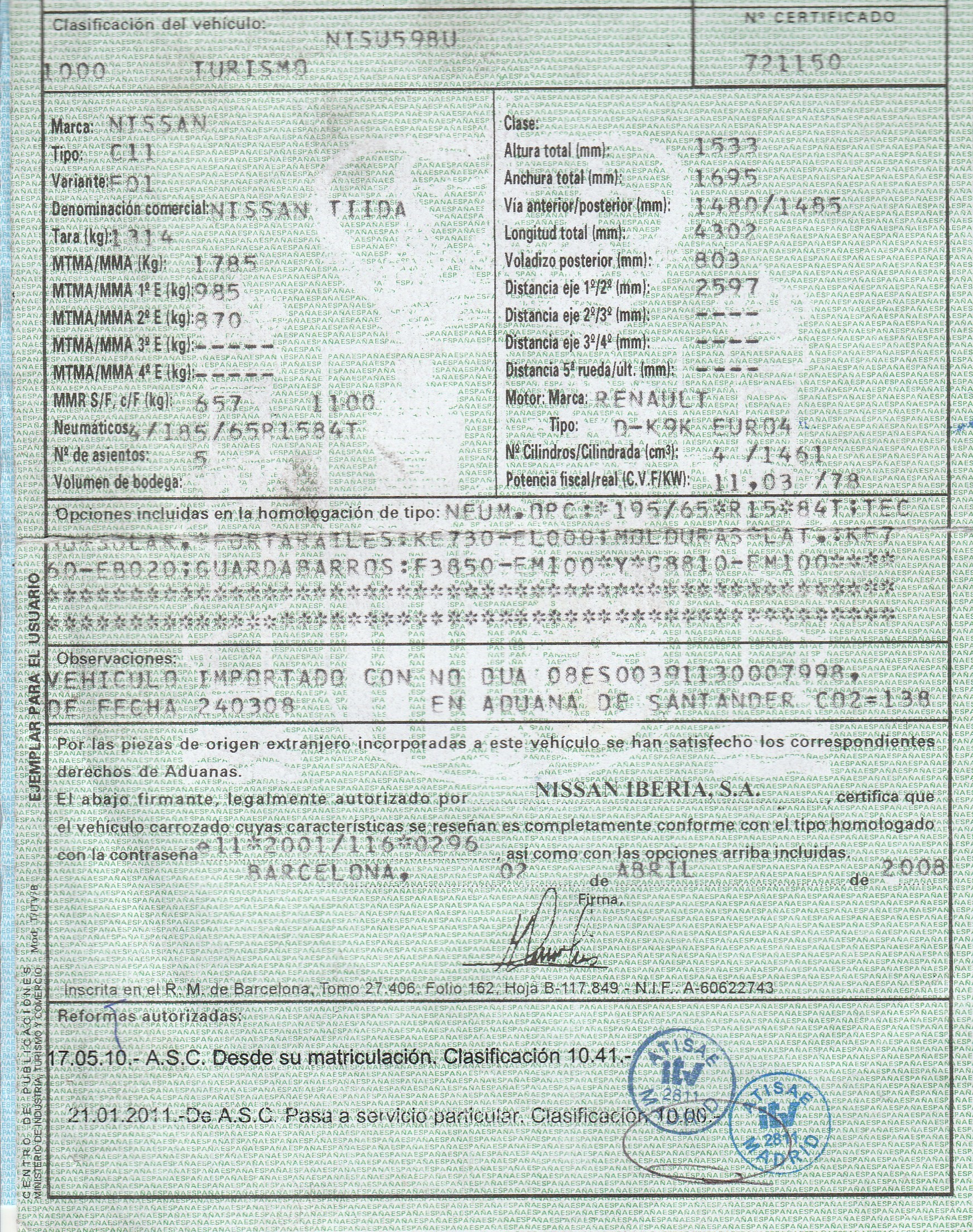 NISSAN Tiida C11 (2004-2014) Cиденье салона TELAGRIS,5PUERTAS 19782831