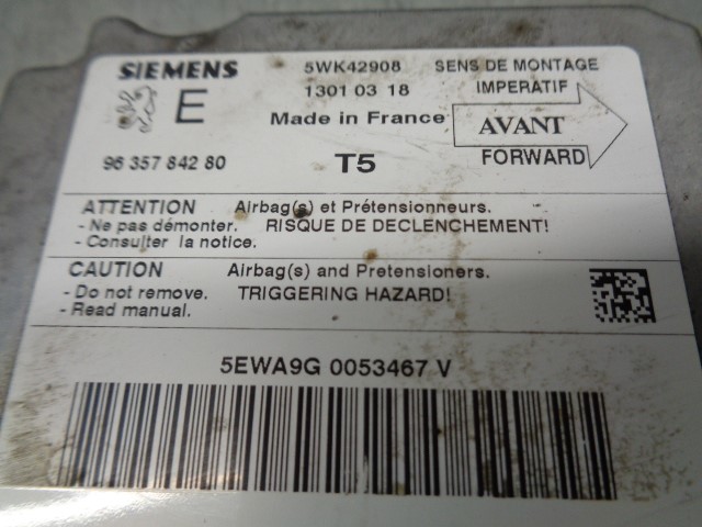 PEUGEOT 307 1 generation (2001-2008) Unitate de control SRS 9635784280,5WK42908,SIEMENS 19851554