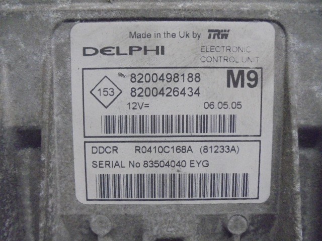 NISSAN Micra K12 (2002-2010) Engine Control Unit ECU 8200498188, R0410C168A, DELPHI 19761010