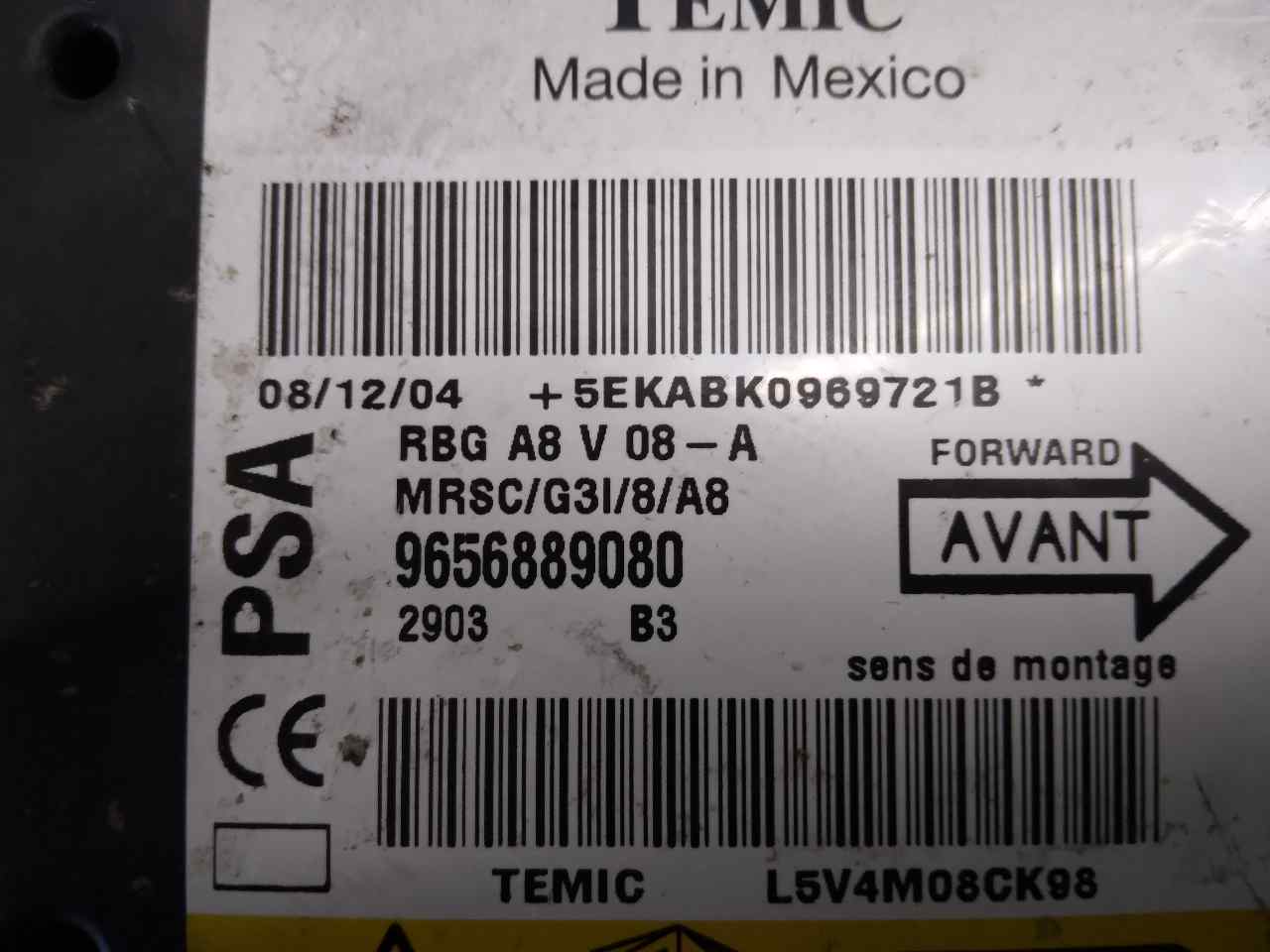 FIAT C3 1 generation (2002-2010) SRS kontrollenhet TEMIC,TEMIC+L5V4M08CK98 19813879